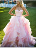 Sweetheart A Line Ruffles Pink Prom Dress with Beading Belt LBQ1437